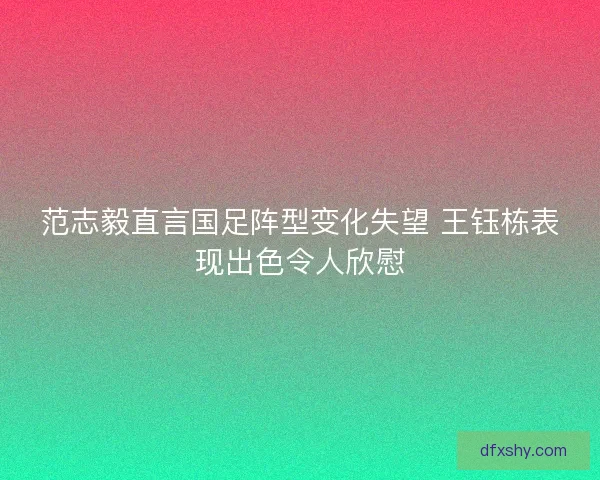 范志毅直言国足阵型变化失望 王钰栋表现出色令人欣慰 范志毅直言国足阵型变化失望 王钰栋表现出色令人欣慰